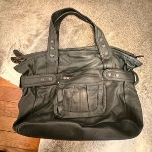 Aridza Bross Black Leather Tote with Interior Zip Pocket